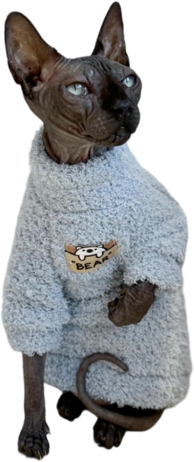 Sphynx Cat Clothes Hairless Cat Super Soft Warm Fleece T Shirt Elastic Winter Sweater Outfit, Pet Clothes for Sphynx Cat Coat for Cats and Small Dogs Apparel (Blue, Medium)