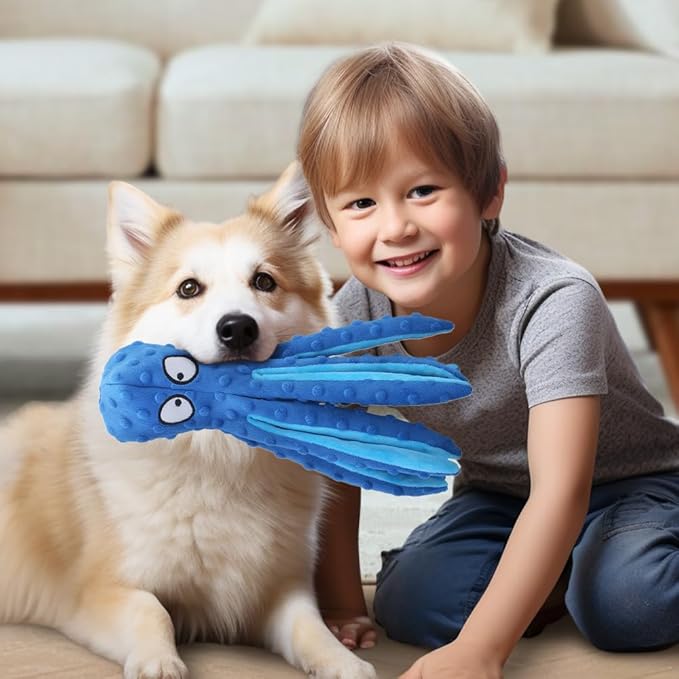 Octopus Dog Toys, No Stuffing Crinkle Dog Toys for Aggressive Chewers, Durable Interactive Chew Toys for Small, Medium and Large Dogs Training and Reduce Boredom (2PCS-B)