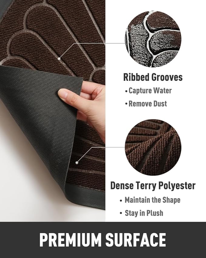 tchdio Door Mat Outdoor Indoor Entrance Doormat-Semicircular Durable Rubber Non Slip Front Door Mat for Outside Inside Entry Entryway Dirt Trapper WelcomeMat for Muddy Paws and Shoes-Brown 24”x36”