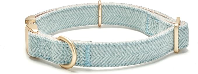 Soft Cotton Hemp Dog Collar with Metal Buckle Adjustable Twilled Dog Collars for Small Medium Large Dogs(Blue,Small)
