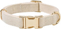 Soft Cotton Hemp Dog Collar with Metal Buckle Adjustable Tweed Dog Collars for Small Medium Large Dogs(Beige,Large)