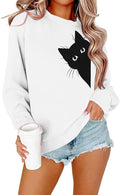 FRYAID Cat Sweatshirt Women Funny Black Cat Graphic Sweater Casual Cat Crewneck Holiday Long Sleeve Hoodie Pullover Top
