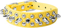 Spiked Dog Collar Soft Pu Leather Mushrooms Rivet Spike Studded Puppy Adjustable Pet Collars for Small Breeds (L, Yellow)