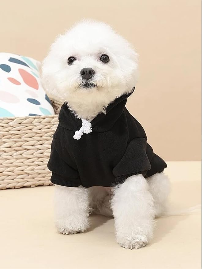 QWINEE Basic Dog Hoodie Sweatshirt Puppy Sweater Warm Cat Costumes Pet Clothes for Chihuahua Puppy Kitten Small Medium Dogs Black and Pink X-Small