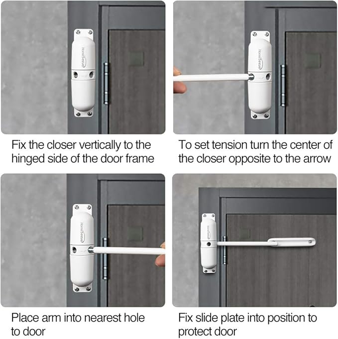 Safety Spring Door Closers, Adjustable Closing Door Hinge, Automatic Stopper Fire Rated, to Convert Hinged Doors to Self Closing Doors - White
