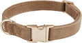 Soft Cotton Dog Collar with Metal Buckle Adjustable Heavy Duty Comfy Corduroy Collars for Small Medium Large Dogs,Brown,Small