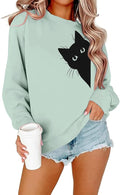FRYAID Cat Sweatshirt Women Funny Black Cat Graphic Sweater Casual Cat Crewneck Holiday Long Sleeve Hoodie Pullover Top