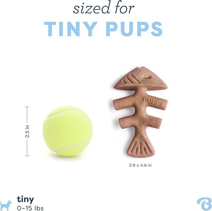 Benebone Puppy Fishbone Dog Chew Toys, Softer for Modest Chewers, Made in USA