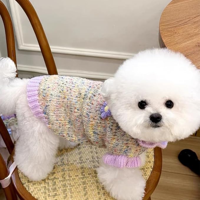 Purple Small Dog Sweater, Knitted Cat Sweater, Holiday Puppy Clothes for Little Dog Girl, Cold Weather Outfit for Kitten Chihuahua Yorkie Teacup Dachshund Pug (Purple, X-Small)