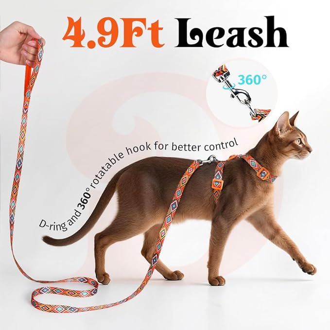 Dooradar Cat Harness and Leash, Escape Proof Adjustable Kitten Vest, Lightweight Soft Pet Straps, Easy Wearing for Small Medium Kitty Safe Walking Travel Control, Orange & Black, S
