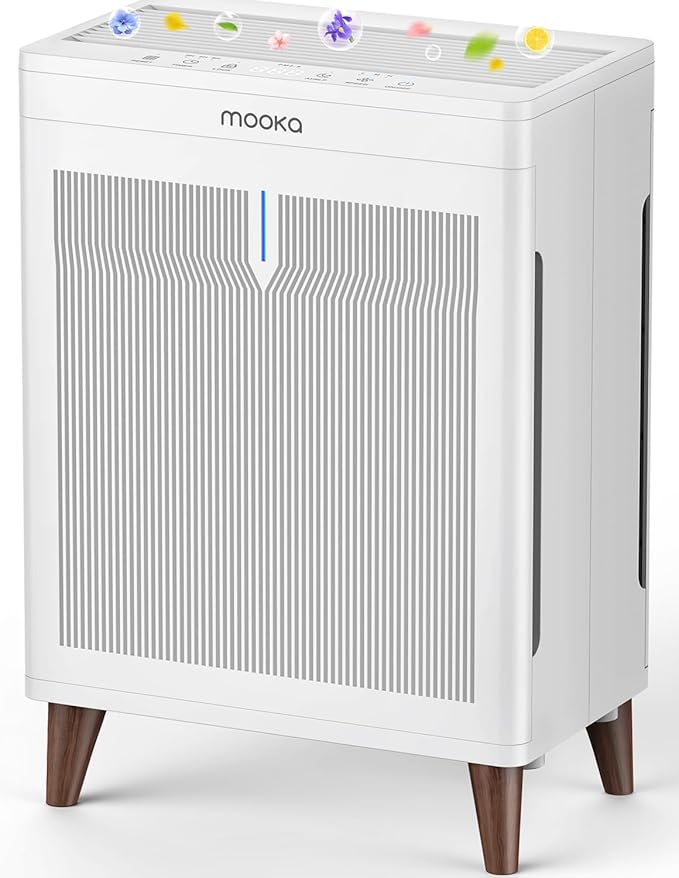 MOOKA Air Purifiers for Home Bedroom Large Room 2800 Ft², Double-Sided HEPA Air Cleaner with Washable Pre-Filter, PM2.5 Air Quality Monitor, Auto Mode, 20dB Air Filter for Pets Hair Odor Dust, HKB320F