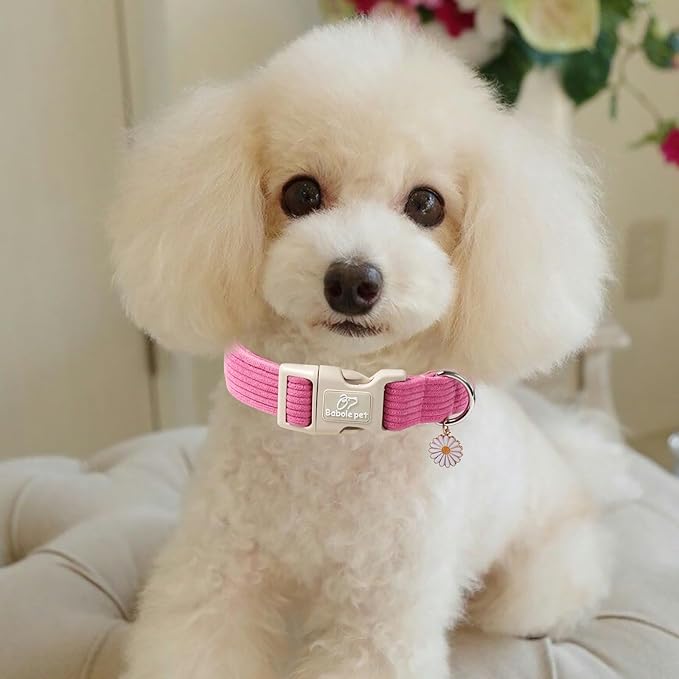Cute Corduroy Dog Collar - Deep Rose Adjustable Dog Collars for X-Large Dogs 80+lbs, Fade-Proof with Secure Snap & Little Charm, Christmas Birthday Gift, XL