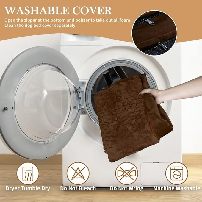 Comfort Expression Orthopedic Dog Bed for Extra Large Dogs 42x30 Inch, Waterproof Egg Crate Foam XL Pet Bed with Removable Bolsters, Dog Couch with Washable Cover & Non-Slip Bottom, Dark Brown