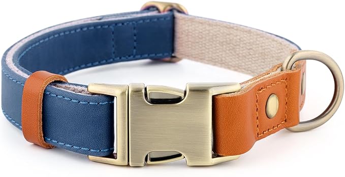Plutus Pet Genuine Leather & Hemp Dog Collar – Adjustable Heavy Duty Pet Collar with Quick Release Metal Buckle, Soft & Stylish for Puppy and Small, Medium, Large Dogs (Royal Blue, XS)