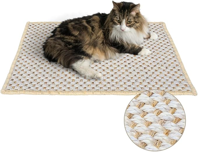 Premium Brazilian Cat Scratcher Mat – 24'' x 16'' Natural Fiber 100% Sisal with Jute Border, Ultra Durable, Scratching Pad, Doormat Rug, Protects Furniture and Carpets (Rustic)