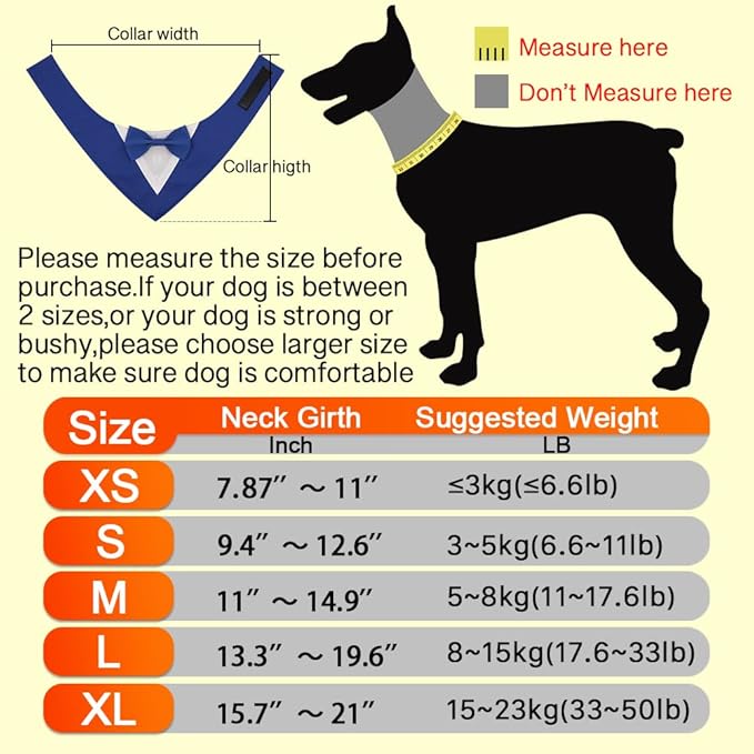 Dog Wedding Bandana, Formal Dog Tuxedo Adjustable Pet Collar with Bow, Small, Medium and Large Wedding Clothing, Birthday Gifts for Dogs (Small, Blue)