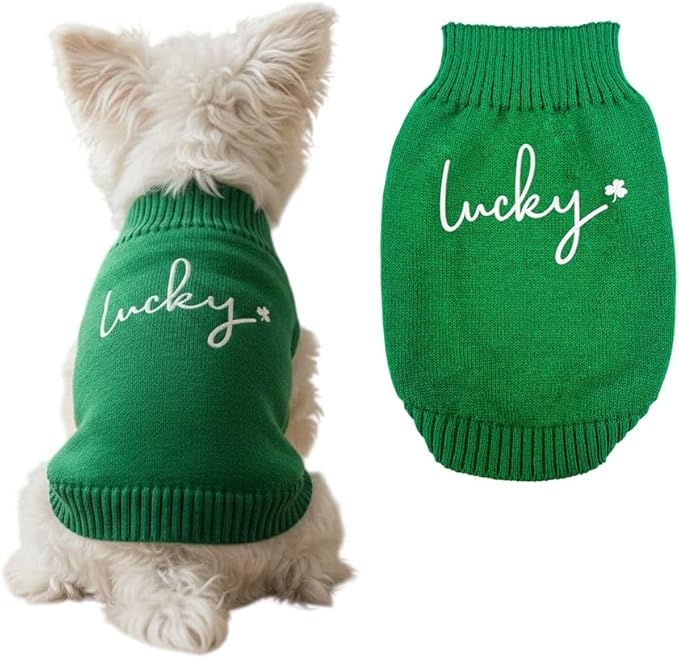 Personalized Dog Sweater, Custom Knit Sweater with Clover Embroidery, St. Patrick's Day Design for Dogs, Ideal Gift for Dog Owners, Pet Apparel Gift#2