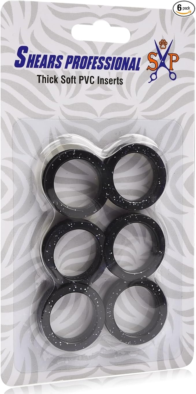 6 pcs Soft Silicone Finger Rings, Barber Hair Scissors Shears Rings Insert, Accessories for Barber Dog Scissor Ring (Black)