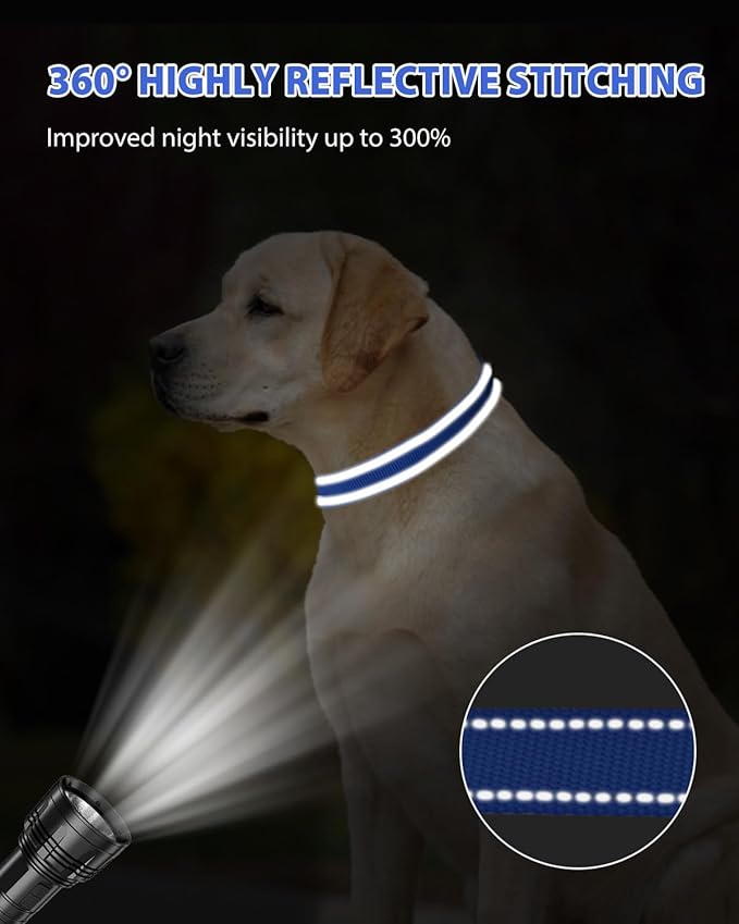 Joytale Large Dog Collar, Reflective and Adjustable Nylon Pet Collar with Quick-Release Buckle for Extra Large Dogs, Navy Blue, XL