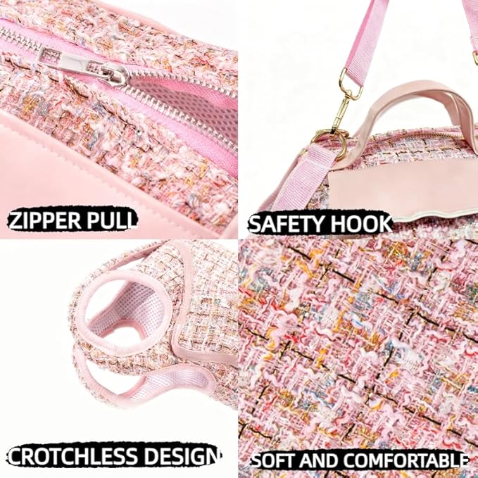 Dog Lift Harness Backpack for Small Dogs Cats, Adjustable Straps Dog Sling Carrier Full Body for Hiking, Travel, Outdoor – Pink Large