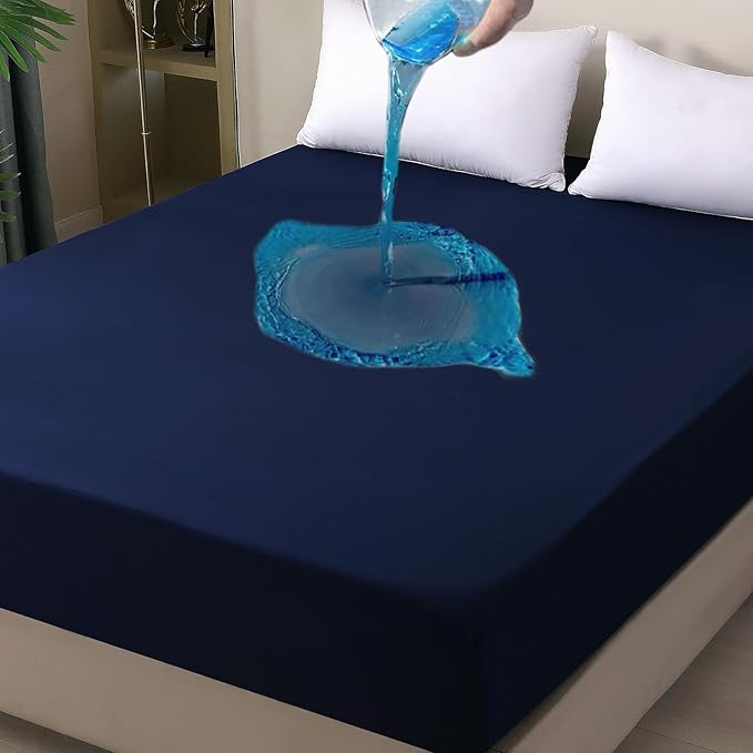 Waterproof Mattress Protector Full, Fitted Sheet Style Breathable Mattress Cover with Deep Pocket Fits Up to 18'', Noiseless Bed Cover for Kids Adults Pets, Machine Washable(Navyblue, 54'' X 76'')
