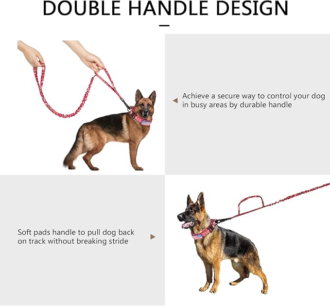 DAGANXI Tactical Dog Collar, Adjustable Military Training Nylon Dog Collar with Control Handle and Heavy Metal Buckle for Medium and Large Dogs, with Patches and Airtags Case (XL, Christmas red-Set)