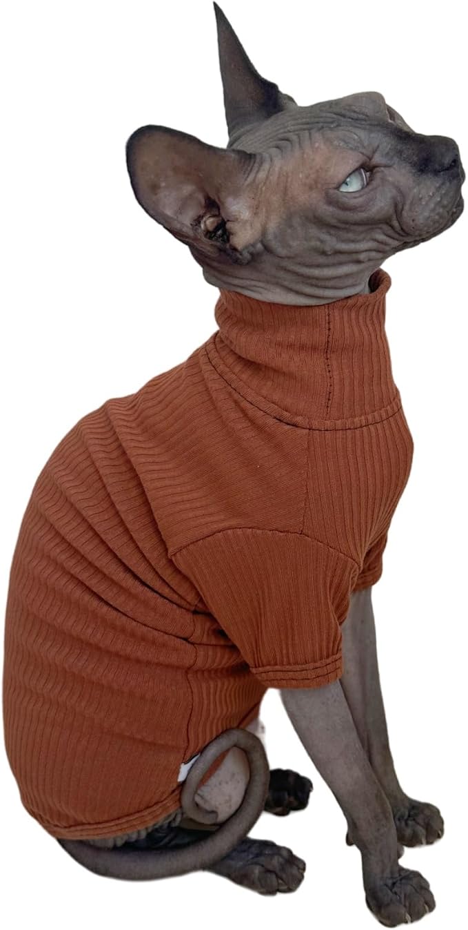 Kitipcoo Sphynx Hairless Cats Shirt Cat Turtleneck Sweater Long Sleeves Kitten T-Shirts for Sphynx Cornish Rex, Devon Rex, Peterbald (Coffee,M)