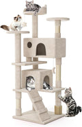 MoNiBloom 60 Inch Cat Tree Tower for Indoor Cats Large Adults, Cat Tower with Scratching Post, Multi-Level Furniture Activity Center with Cat Condo Pet Play House, Beige