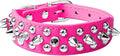 Spiked Dog Collar Soft Pu Leather Mushrooms Rivet Spike Studded Puppy Adjustable Pet Collars for Small Breeds (M, Hot Pink)