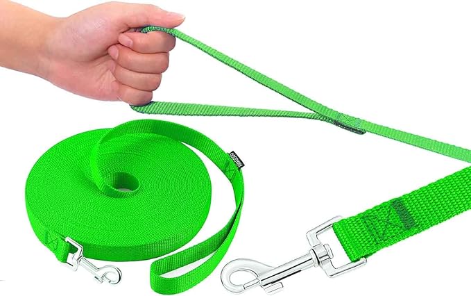 AMAGOOD Dog/Puppy Obedience Recall Training Agility Lead-15 ft 20 ft 30 ft 50 ft Long Leash-for Dog Training,Tie Out,Play,Safety,Camping (30Feet x 1Inch,Green)