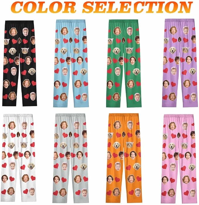 Custom Pajamas Pants with Photo for Men Women:Made in USA Personalized Pajama Trousers,Gifts for Wife Husband