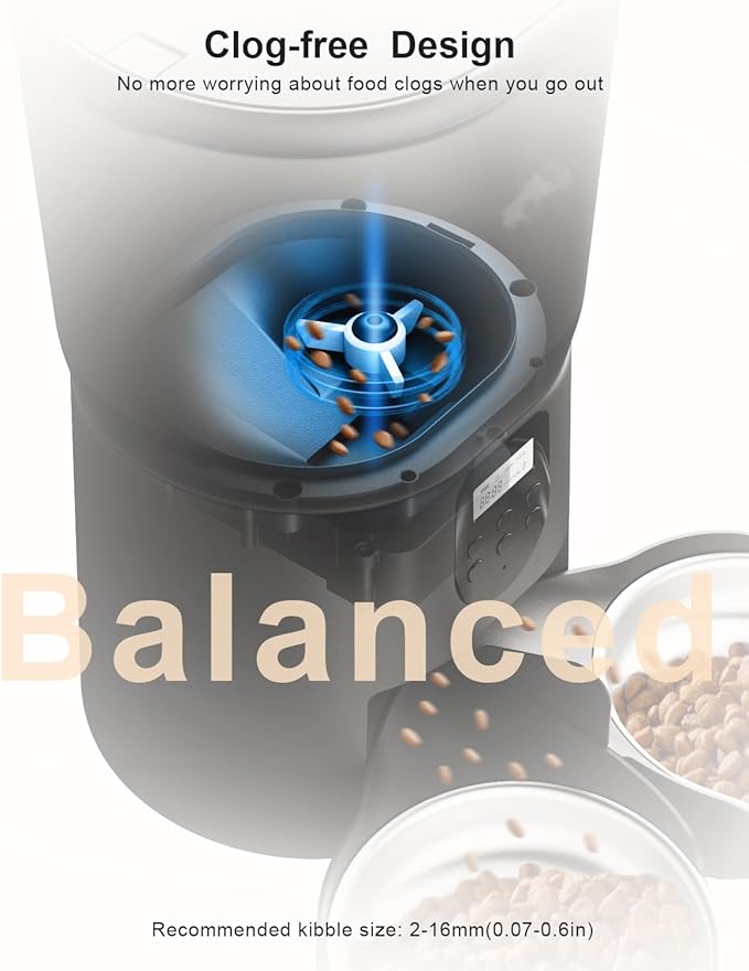 Automatic Cat Feeders for 2Cats, 6L/25cup Automatic Cat Food Dispenser with 2 Stainless Pet Bowls,10s Meal Call Timer Setting 20 Portions 6Meals Per Day, Timed Pet Feeder for Cats Dog Indoor Dry Food