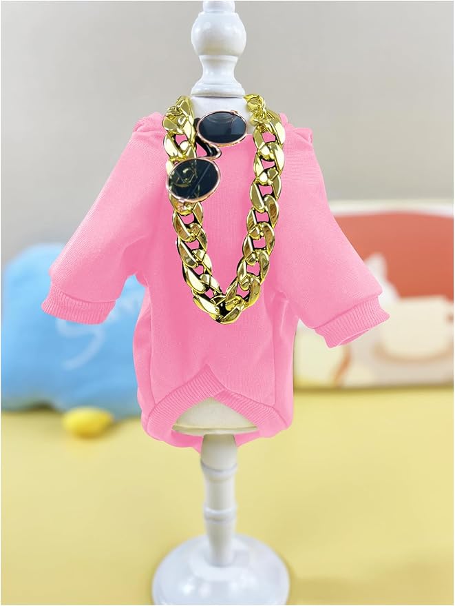 QWINEE 3Pcs Dog Hoodie Cat Apparel Dog Custume Set with Necklace and Sunglasses Pet Clothes for Puppy Small Medium Dogs Cats Light Pink X-Small