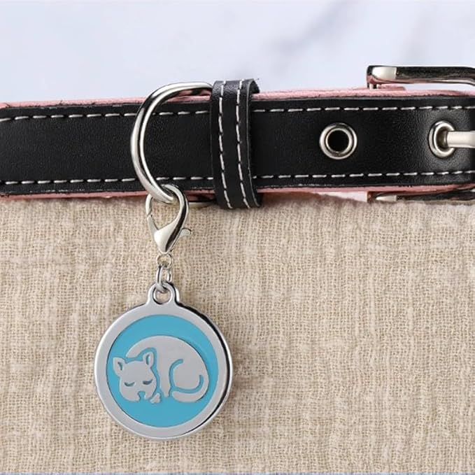 Personalized Pet ID Tags for Kittens and Cats - Custom cat Name tag and ID tag for Collar (Red, Sleeping Cat Round-Small)