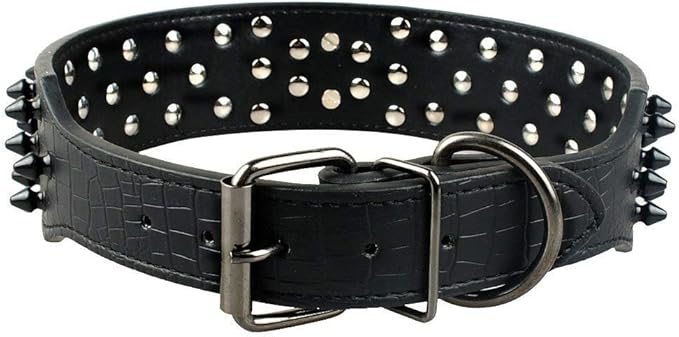 Serijoars Spiked Studded Dog Collar, PU Leather Dog Collar, Adjustable Pet Collars for Medium or Large Breed Pet (S, Black2)