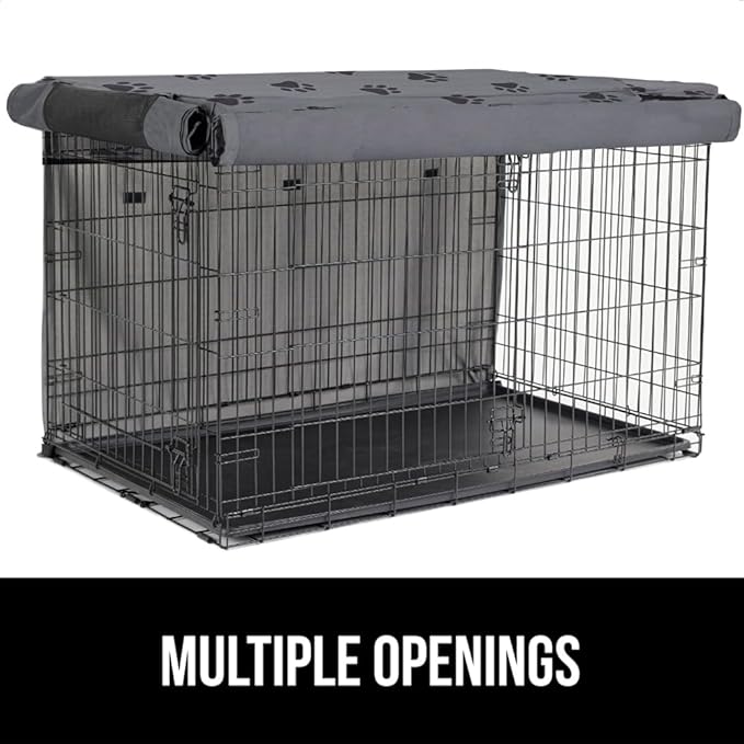 GORILLA GRIP Dog Crate Covers compatible with Amazon Basics Dog Crates, All Sides Open, Privacy Cover Fits 30" Wire Kennel, Breathable Mesh Windows, Light Reducing Puppy Training Cage Topper, Gray Paw