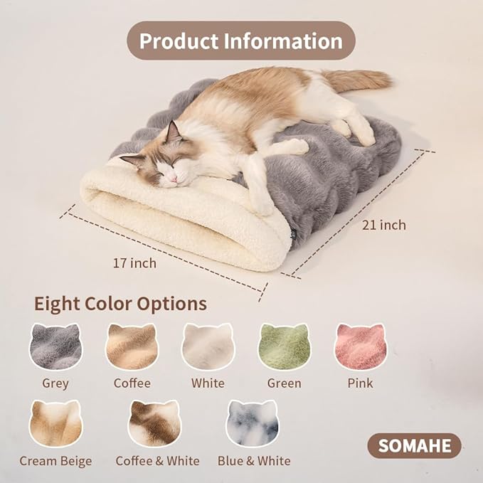 Self-Warming Cat Sleeping Bag, Enclosed Hooded Snuggle Sack with Dual-Side Plush Cat Cave Bed, Portable Foldable Pet Sleeping Pod for Indoor & Travel, Anti-Static, 21.7"x17.7"Grey