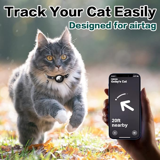 Airtag Cat Collar Breakaway, Reflective Kitten Collar with Apple Air Tag Holder and Bell for Girl Boy Cats, 0.4 Inches in Width and Lightweight (Blue)