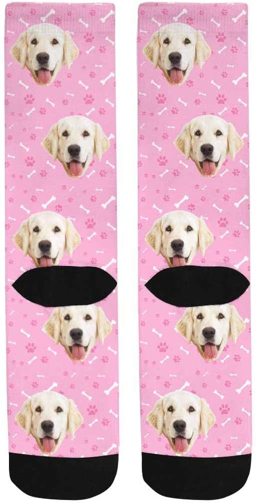 MyPupSocks Custom Personalized Photo Pet Face Socks, Cat and Dog Tracks Paws Bones Crew Socks with Picture for Men Women