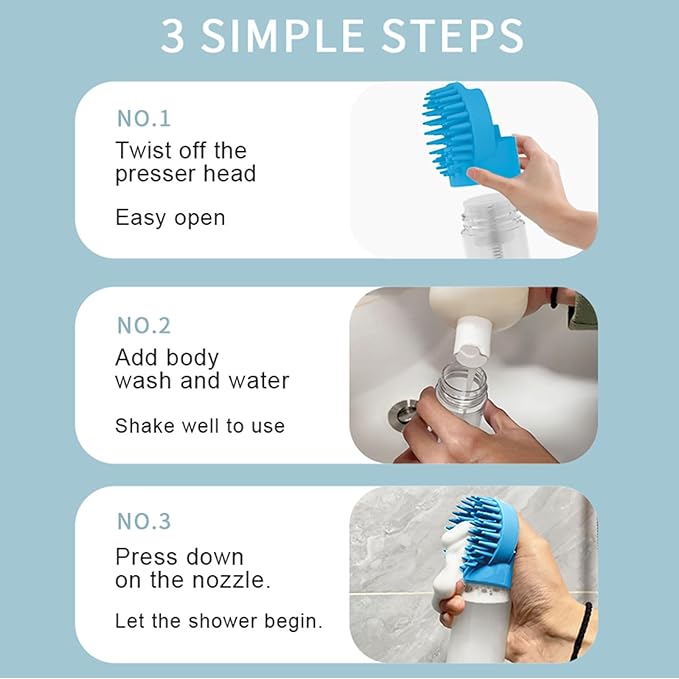 (6 Pcs) ELEGX Pet Grooming Bath Massage Brush with Soap and Shampoo Dispenser Soft Silicone Bristle for Long Short Haired Dogs Cats Shower (Deep blue kit)