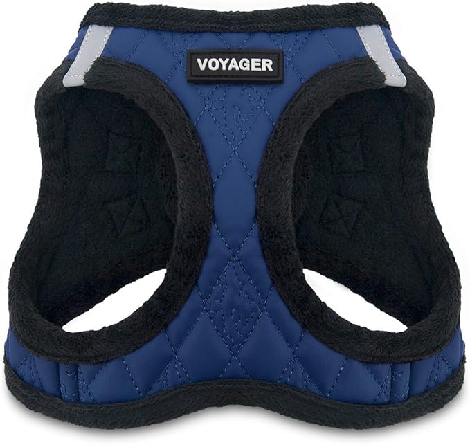 Best Pet Supplies - All Weather Plush, Reflective, No Pull Harness for Small, Medium Dogs, Cats - Secure with Hook & Loop Fastener, Buckle, Double D-Rings - Royal Blue Faux Leather, XL