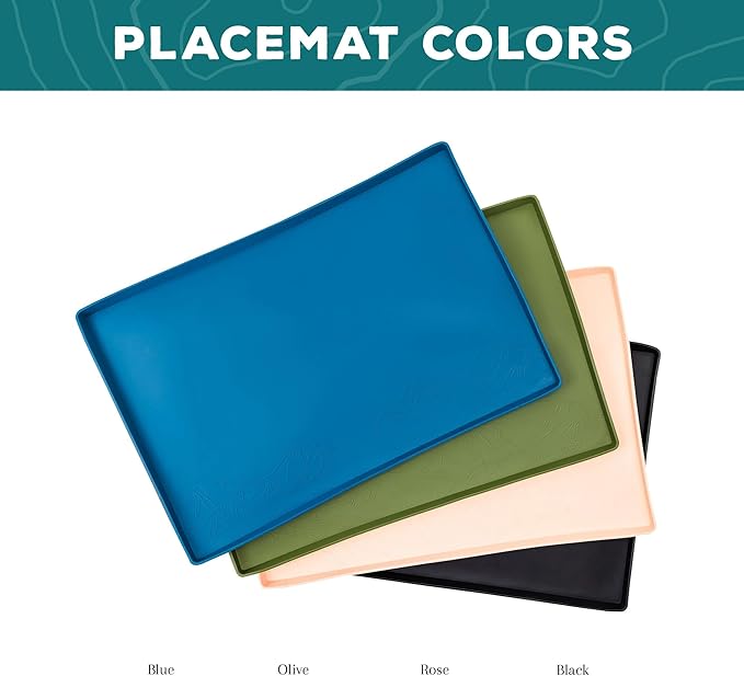 Wilderdog Silicone Pet Placemat Made with 100% Food-Grade Silicone Cone, BPA, PVC, and Phthalate-Free. Non-tocix, Dishwasher Safe Feeding mat for Bowls with Spill Catcher and Raised Mountain Logo