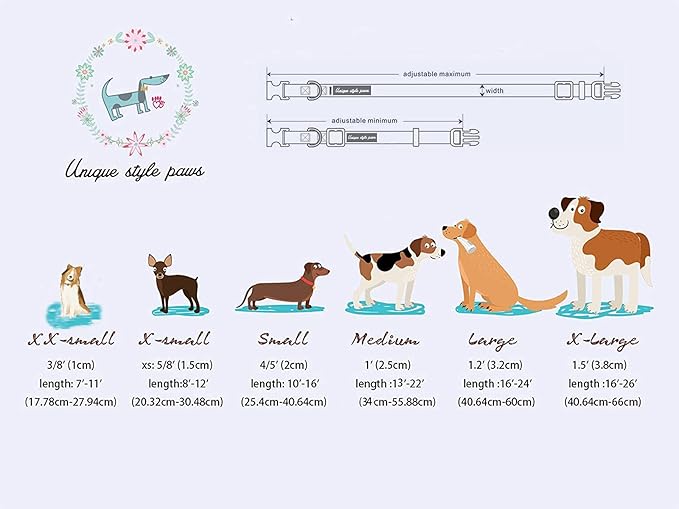 Unique style paws Dog Collar Metal Buckle Collar Gift for Small Medium Large Boys Girls Dogs, blue pink