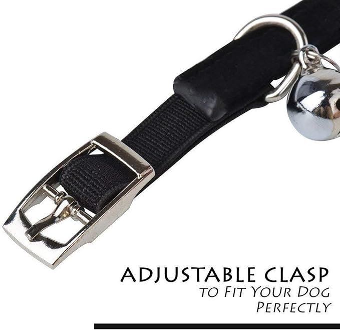 CHUKCHI Soft Velvet Safe Cat Adjustable Collar Bling Diamante with Bells,11 inch for Small Dogs and Cats (Black)
