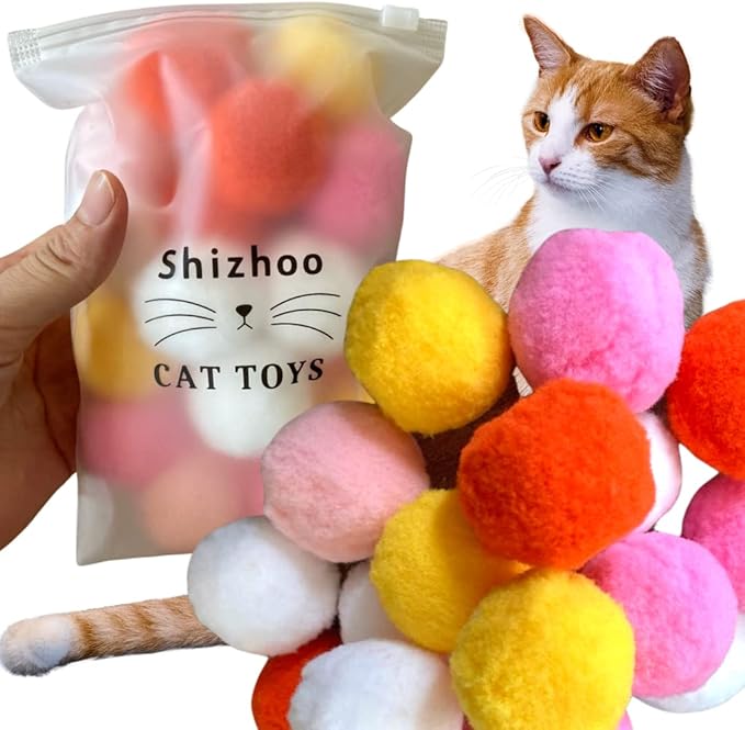 Premium Soft Pom Pom Balls for Kittens - Lightweight, Interactive, Assorted Colors - Plush Toy Balls for Kitten Training and Play - Pet Products for Cats (1.6 Inches 20 Balls)