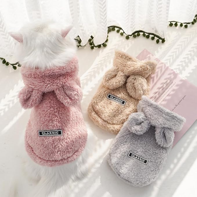 Selena Cat Bunny Ears Costume Cute Dog Kitten Hoodies Sweater Rabbit Ears Puppy Pet Apparel (Large,Gray)