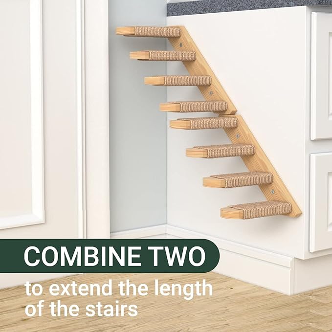 Skywin Cat Wall Steps - Solid Rubber Wood Cat Stairs Great for Scratching and Climbing - Easy to Install Wall Mounted Shelves for Playful Cats (Wood, Right-Left)