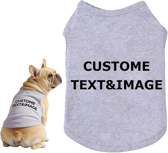 Custom Dog Shirt,Personalized Pet Apparel with Name Text Photo Image,Lightweight Breathable Puppy Kitten Cotton Vest for Small Medium Large Dogs Cats,Puppy Gift (Gray, 7X-Large)