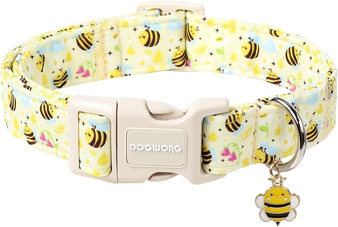 DOGWONG Spring Summer Dog Collar- Bee Flower Dog Collar, Adjustable Soft Girl Boy Dog Collar for Small Medium Dogs, XS