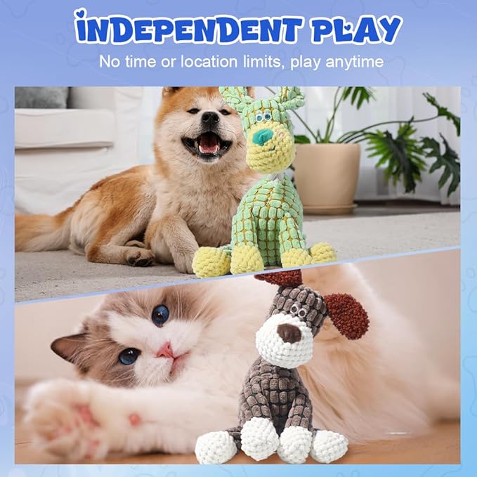 2025 New Dog Toys, Indestructible Plush Dog Toy, Dogs Toys for Aggressive Chewers, Dogs Squeaky Chew Toy for Indoor Pups Teething (Orange+Brown)